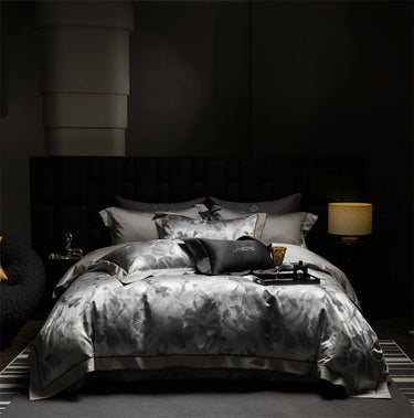 Luxury Black Satin Jacquard European Duvet Cover Set, 1000TC Egyptian Cotton Bedding Set
